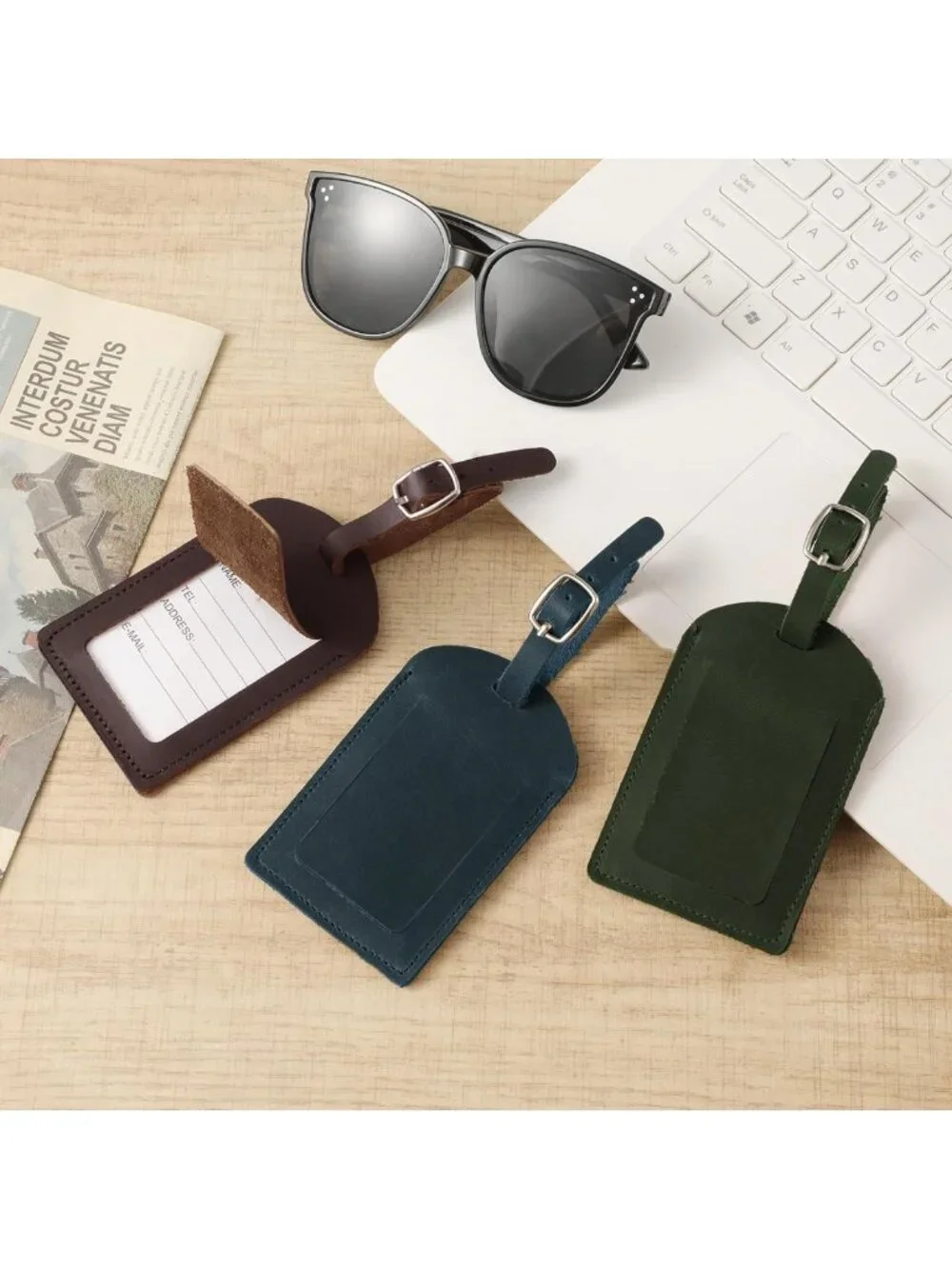 Stylish Genuine Leather Luggage Tags - 6 Pack ID Tags for Suitcases & Bags, Blue